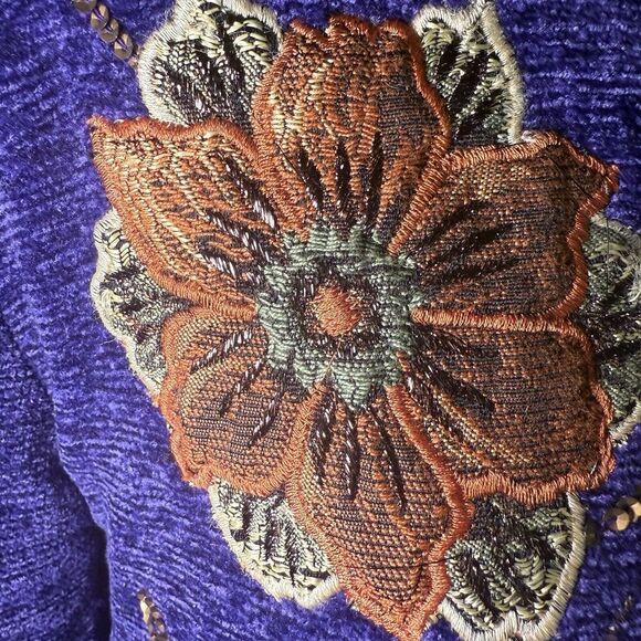 Indigo Moon SZ S Embroidered Chenille Jacket Artsy Beaded Art to Wear Whimsigoth - Picture 5 of 12